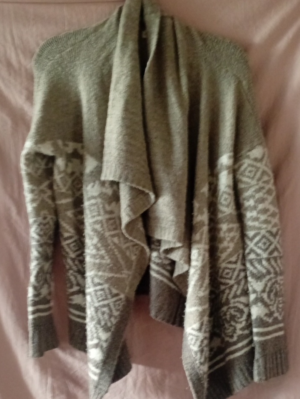 Abercrombie & Fitch Taupe and Cream Draped Open-Front Cardigan